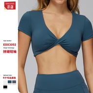 Feel Pleated Yoga Short-Sleeved Collar Hollow Beautiful Back Tight Top Running Sports Fitness Shirt 