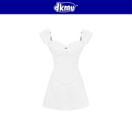 DKMV short 2-strap ruffled Dress with bustier shape and graceful flared skirt form with fish logo at