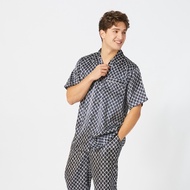 Guy Laroche Satin Pajamas Collar Short Sleeves Long Pants Printed Pattern Blue Model JPP7521W4NV