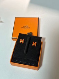 Hermes mini H pop 耳環 經典橙色