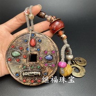 Antique Collection Ancient Xiuyu Copper Coin Inlaid Gem Jade Pendant Car Hanger Real Shooting.11.6