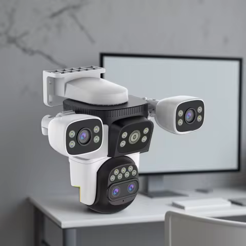 10K Outdoor 10X Optics Zoom WiFi6 Camera 20MP Three screen Four Len PTZ Automatic Tracking 6K Dual L