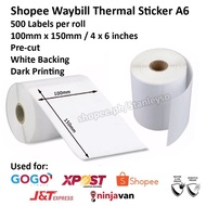 A6 Thermal Waybill Sticker Label Roll 500 sheets per roll 100 x 150 mm