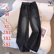 S~5XL seluar perempuan baggy black jeans plus size 裤子 wide leg long pants slim seluar straight cut c