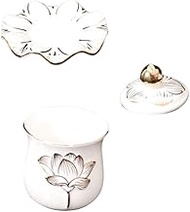 Yardwe 1 Set Buddhist Cup Stepping Stones Garden Porcelain Cup Offering Bowl for Altar Offering Cup Decoration Bowl Buddhist Water Cup Ceramics Outline in Gold Water Shelf