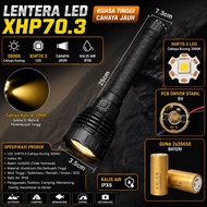 Lampu Suluh XHP70.3 LED Cahaya Kuning 3000K 2x26650 IPX6 Torchlight Jarak Jauh Camping Memancing
