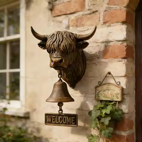 Cow Shape Welcome Bell Resin Heavy Duty Mounted Decor Farmhouse Bell for Front Door for Home House G