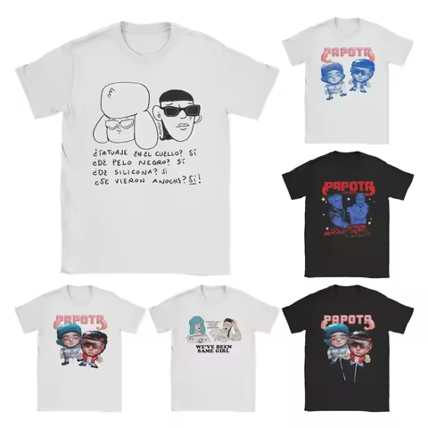Paco Amoroso and Ca7riel Cartoon T-Shirt Men Women Vintage Pure Cotton Tees Round Collar Short Sleev