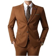 Setelan Jas Formal Jas Bisnis Coklat Slim Fit