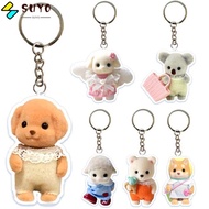 SUYO Sylvanian Families Doll Keychain, Mini Acrylic Poodle Doll Keyrings, Cartoon Cute Forest Family
