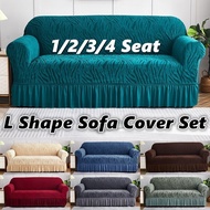 1/2/3/4 Seater Sofa Cover Dustproof Cover Cotton Fabric with Skirt Lace Sofa Cover Universal Stretch Slipcover Cover