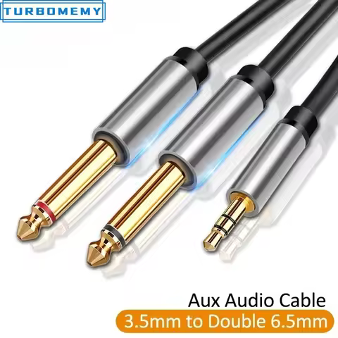 3.5mm to Double 6.5mm Aux TRS Cable Male Mono 6.5 Jack to Stereo 3.5 Jack Audio Cable For Speaker Mi