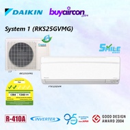 (R410A)Daikin System 1 Aircon - RKS#GVMG/FTKS, Smile, 2 Ticks, Free Installation for 25 Feet/Fan-coil