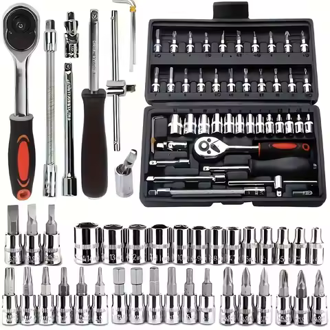 46pcs 1/4 Inch Drive Socket Set for Motor Ratchet Wrench Set Motorcycle Tool Kit, Bit Socket Wrench 