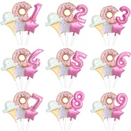 5pc Ice Cream Pink Number Balloon Bouquent Donuts Candy Birthday Party Globos Decoration