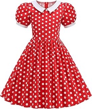 40s 50s Vintage Dresses for Girls Collar 1950s Polka Dot Dress Kids Audrey Hepburn Rockabilly 50's S