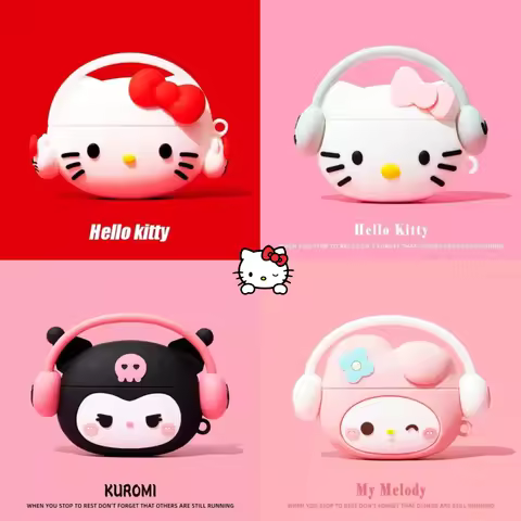 For Airpods 1 2 3 4 Pro Pro 2 Pro 3 KT Kuromi Melody Listen To Music Silicone Shockproof Earphone Ca