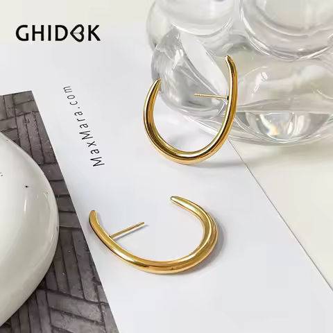 Ghidbk Minimalist Gold Plated Geometrical Stud Earrings for Women 316L Stainless Steel Designer Earr