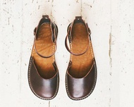 棕色皮革涼鞋、夏季涼鞋、皮革涼鞋、皮革平底鞋、夏季平底鞋