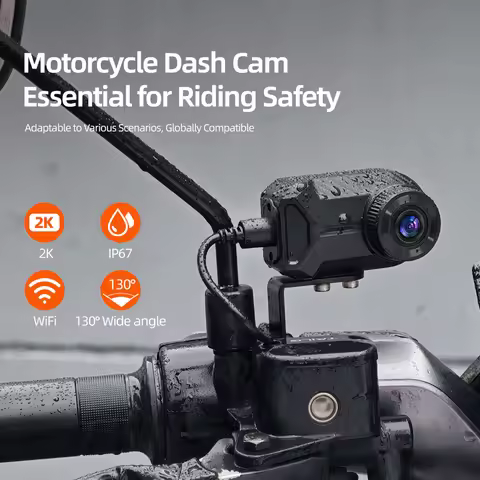 2K HD WiFi Motorcycle Camera IP67 Waterproof Motorcycle Dash Cam 130 Degree Wide Angle Driving Dash