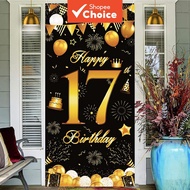 Black Gold 17th Birthday Banner – Decoration Set for Celebration