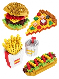 Bộ 1 đồ chơi lắp ráp khối nhựa mini, loạt đồ ăn nhanh, có hamburger, khoai tây chiên, xúc xích, mô h