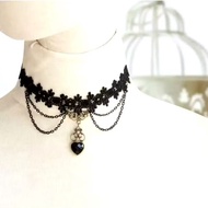 Gothic choker necklace black lace layer chain vintage style heart pendant/gothic choker necklace