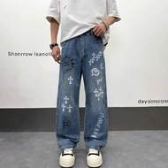 Chrome Hearts Four Seasons Cross Leather Stretch Couple Jeans