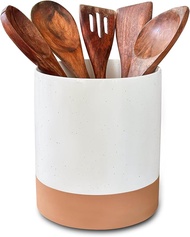 Mora Ceramic Kitchen Utensil Holder - Wooden Spoon & Spatula Crock for Countertop Modern Farmhouse H