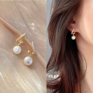 GL Fashional S925 silver neddle pearl S-shaped design gold zircon temperament Earrings ES6228