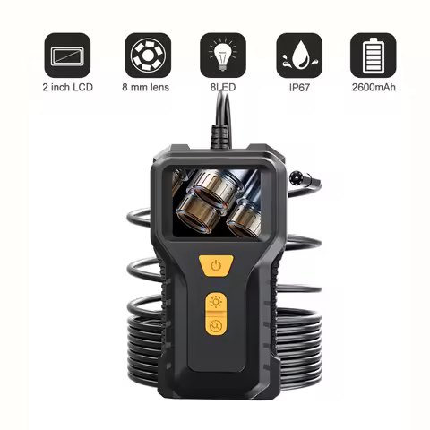 Industrial Digital Borescope Snake Camera 1080P 8mm IP67 Inspection Camera with 8 LED Lights 2.4" IP