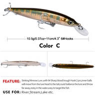 PROBEROS 1 unit Laser Minnow Lure Sebarau 11cm 10.5g Bionic Hard Fishing Lure Casting Sinking Lures 