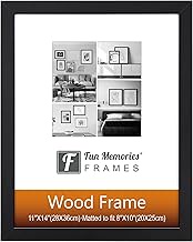 Fun Memories 11x14 Wood Picture Frame - 11x14 Black Frame with Mat for 8x10 Photo - 14 by 11 Photo Frame &amp; Real Glass - Sawtooth Hanger Included for Wall Display - 1 Pack