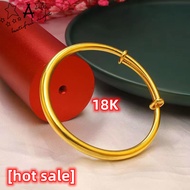 [Local stock] Bangle bracelet for women Gold Pure18k Pawnable Saudi Bangle for Women Glossy Round Belly Solid Adjustable Lucky Charm Bracelet Couple Bracelet for Lover Accessories for Women Jewelry lucky charm bracelet