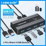 Lemorele H5 USB Switch Adapter 4 Port USB 3.0 Sharing Hub 5Gbps One Click Switch for 2 Computers Key
