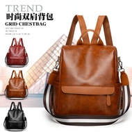 Bag 2023 Backpack Female Korean Version Anti-theft Backpack Fashion Casual Soft Leather Backpack Retro