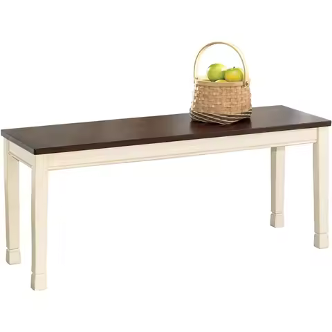 Cottage Rectangular Dining Bench, Brown & Antique White, 44.25 W x 16.25 D x4.2