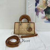 DIOR/D-JOY mini草編藤格紋橫版小戴妃mini尺寸 兩條肩帶 24年編碼 99新