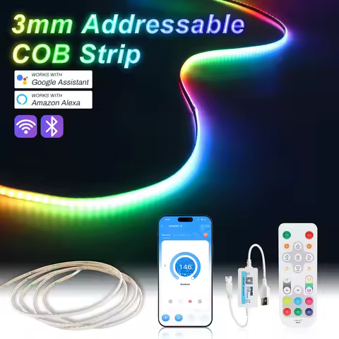 3mm 5mm 5V WS2812B Addressable COB LED Strip Individually IC RGB Flexible LED Strip High Density Dre