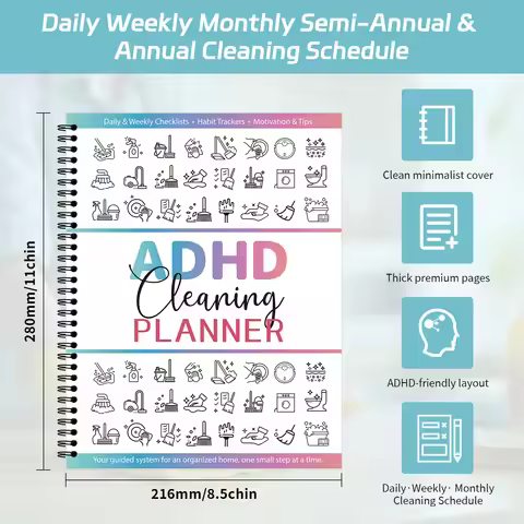ADHD Cleaning Book Coil Notebook Home Task Schedule Planner Time Cleaning Checklist Organizer