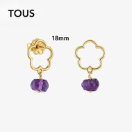 TOUS 9 Kt Gold Flower And Amethyst Silhouette Earrings Suitable For Women Birthday Gift Valentine'S 
