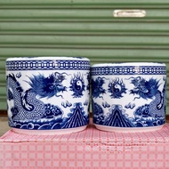 Incense bowl, incense burner, worshiping a pair of dragons spraying jade, Bat Trang porcelain, diame