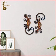 [kokiya] 2 Pieces Metal Gecko Wall Art Decor 5.91inch Metal Wall Art Decor Indoor Outdoor Hanging fo