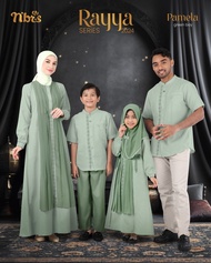 Sarimbit 2024 Nibras Rayya Series PAMELA GREEN BAY Baju Muslim Kemeja Couple Family Gamis Koko Dewasa Anak Seragam Lebaran Keluarga
