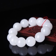 秒殺收藏級天然籽料和田羊脂玉圓珠16mm手串 玉料干淨 密度一級棒