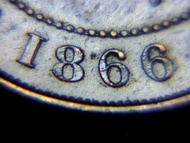 1866年香港(British Hong Kong)一仙(ONE Cent copper)銅幣(英女皇維多利亞歌德式像 Gothic Version Queen Victoria)