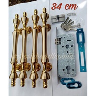 Promo handle pintu rumah 2 set / tarikan pintu rumah dahlia 2set + kunci komplit murah