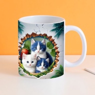 3D Visual Hole Wall Super Cute Cartoon Cat Ceramic Mug Cute Cat Cat Unique Water Cup Coffee Cup⭐⭐