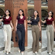 Korean Gold high-waisted straight pants, 2-button version, length 93cm and 103cm for from 1m45 to 1m