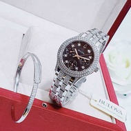 ĐỒNG HỒ NỮ CHÍNH HÃNG Bulova 96N110 Quartz Diamond Black Dial Silver Stainless Steel For Lady